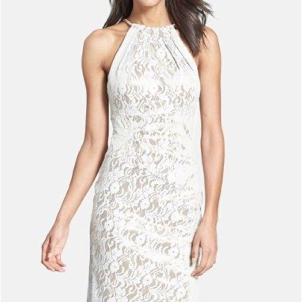 Eliza J Cream Halter Sheath Dress